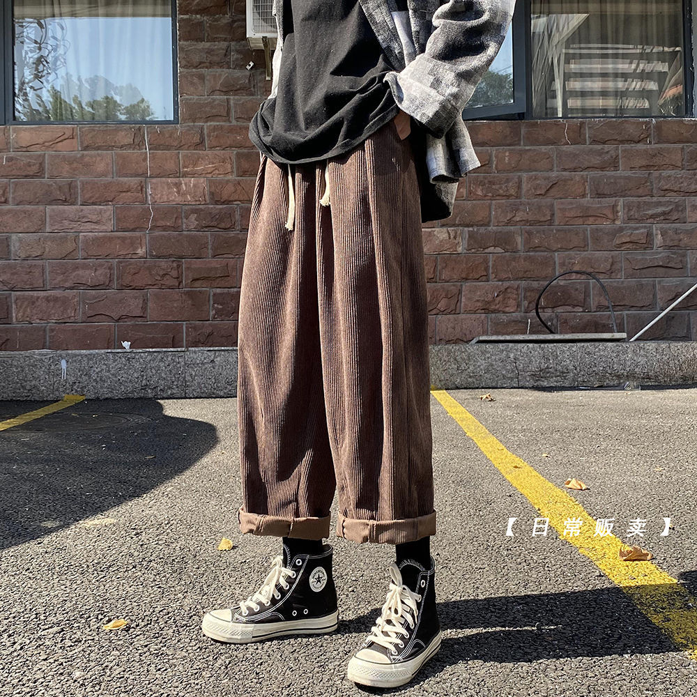 

2021 New Male Released Straight Haren Veet Baggy Load Casual Pants Solid Color Elastic Waistline M-2xl Zvjr, Black
