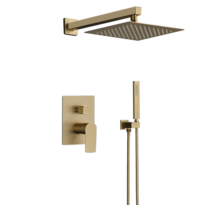 

2021 New Bathroom Set Brushed Gold Rainfall Faucet or Ceiling Wall Mounted Mixer 8-12" Shower Head Tj5u