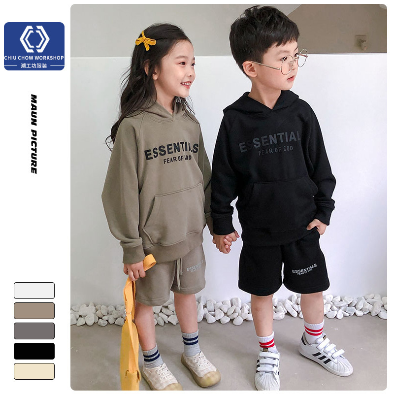 

Essentials fog trendy children's front chest offset printing loose fashion Hoodie, White