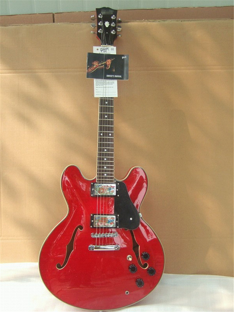 

Semi-hollow double F hole electric guitar body painted metal red