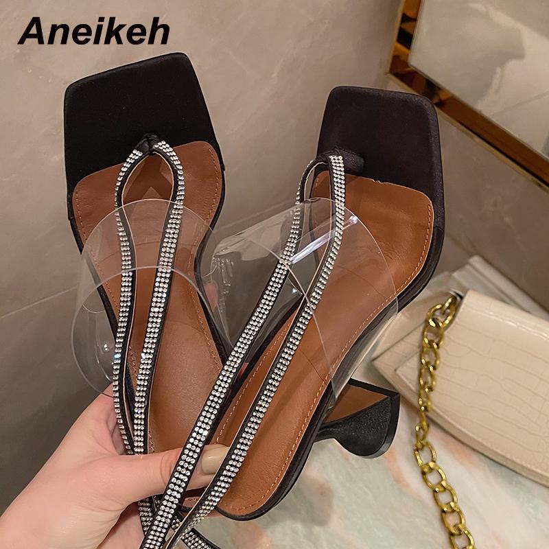 

Sandals Aneikeh 2021 Women Shoes PVC Spike Heels Gladiator Lace-Up Ankle Strap Fashion Polka Dot Bling Party Black Size 35-40