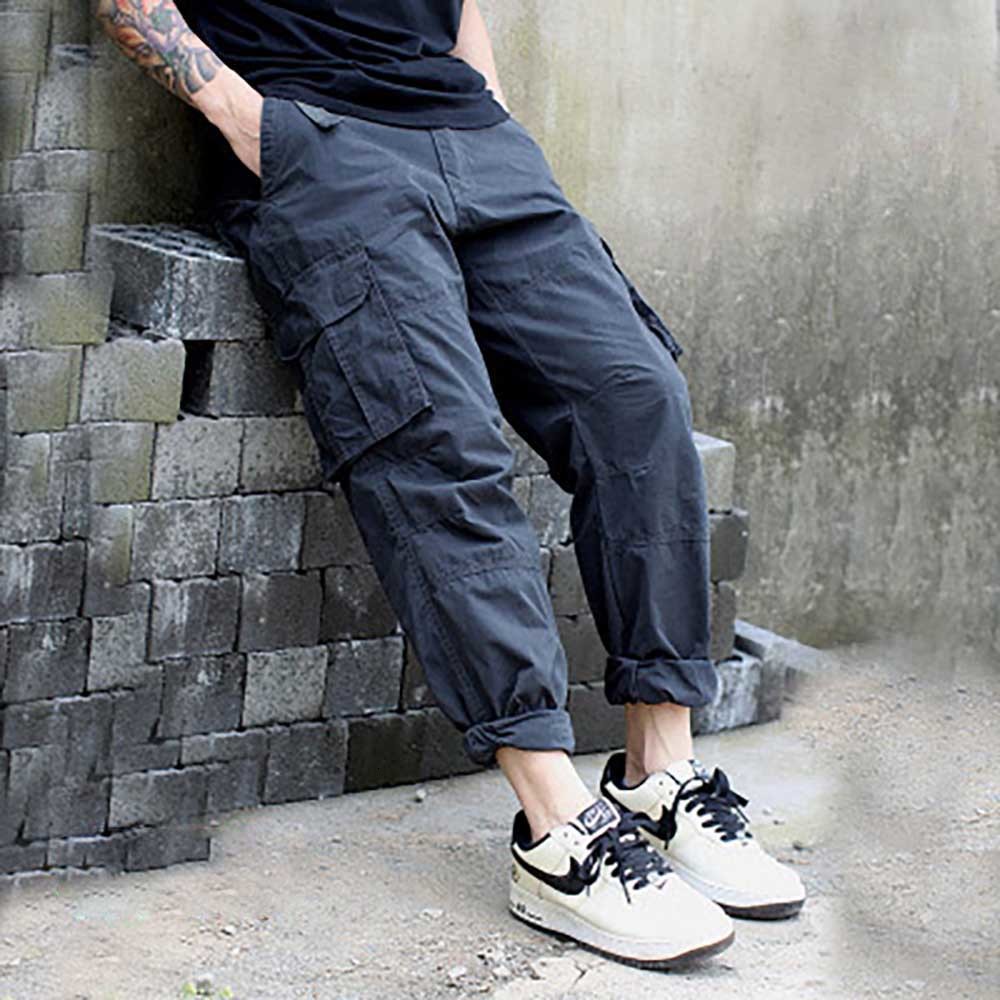 

2021 New Manna Cargo of Men Loose Baggy Spring Pants Summer Waistline Hiphop Pockets Z83n, Champagne