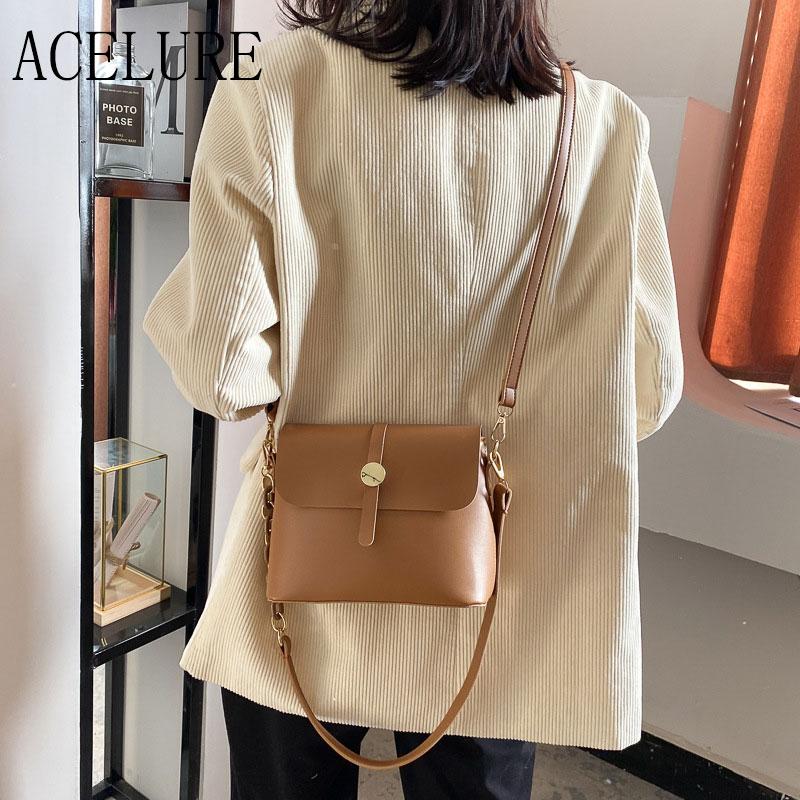 

ACELURE New Girls Solid Color Handbag Summer PU Leather Shoulder Bag for Women Fashion Matching Retro Wild Shoulder Bag Purse, Black