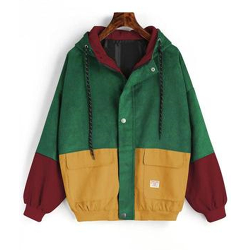 

Men Spring Color Block Patchwork Corduroy Hooded Jackets Men Hip Hop Hoodies Coats Male Casual Streetwear Outerwear, Green