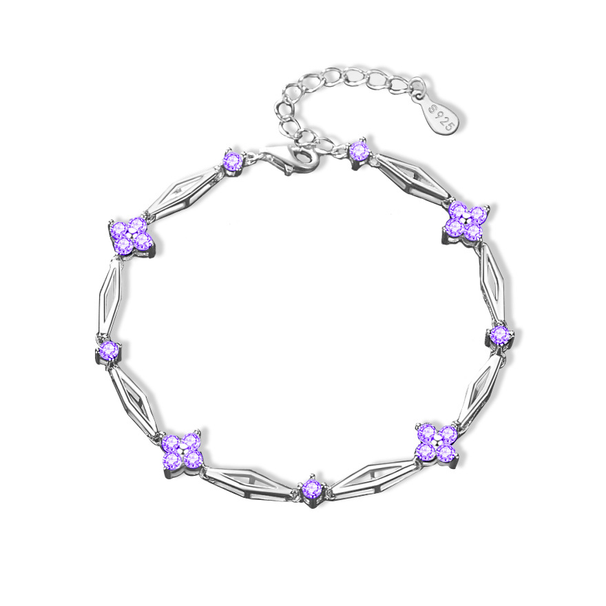

S925 Sterling Silver Diamond-Shaped Clover Bracelet for Women Silver Bracelet Birthday Gift Jewelry, Black