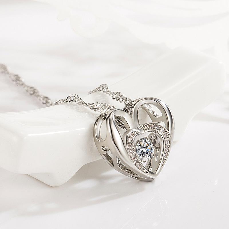 

Pendant Necklaces Fashion Simple Double Heart-shaped Necklace For Women Elegant Silver Color Women's Jewelry Accessories Gifts