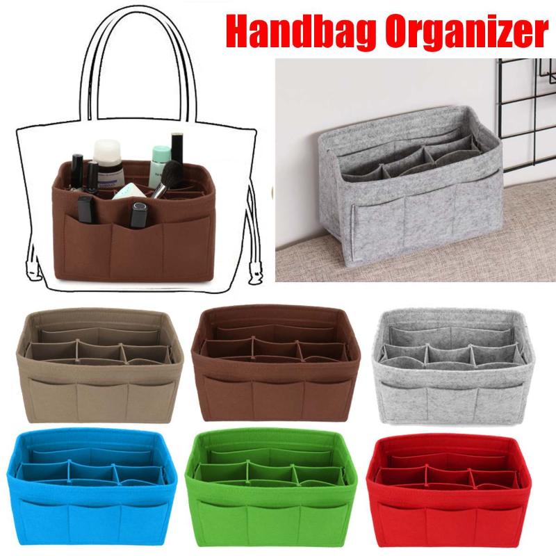 

22x11x13cm Felt Insert Bag Makeup Handbag Organizer Travel Inner Purse Portable Cosmetic Bags Storage Tote, Beige