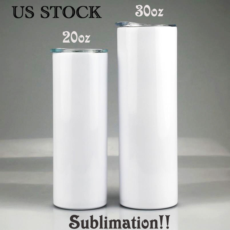 

US STOCK!! 20oz sublimation Stainless Steel tumbler STRAIGHT with Lid and straw White Double Walled Insulated Vacuum coffe mug New Arrive Lowerst Price in 14days, Sublimation white