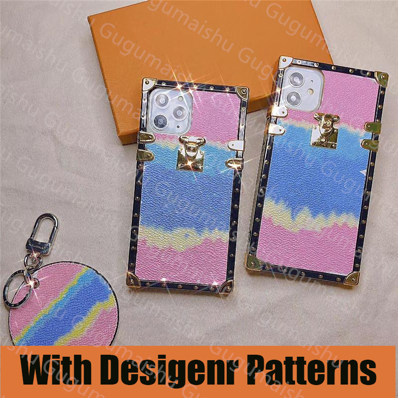 

Luxury Square PU Leather Phone Cases For iPhone 13 13Pro Max 12Mini 12 Pro XR X XS Max 7 8 Plus Fashion Geometric Vintage Plating Cover Case with String box, 2#-pink- small l