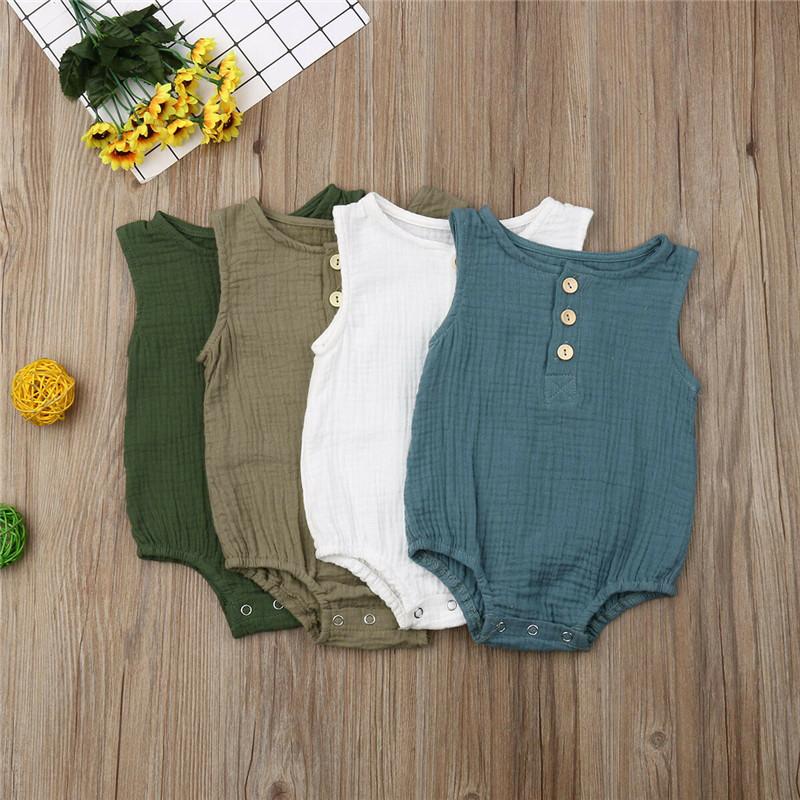 

Jumpsuits Born Baby Girls Kid Sleeveless Button Rompers Cotton Linen Solid Colors Jumpsuit Infant Boys Casual Clothes Top 0-2Y, Blue