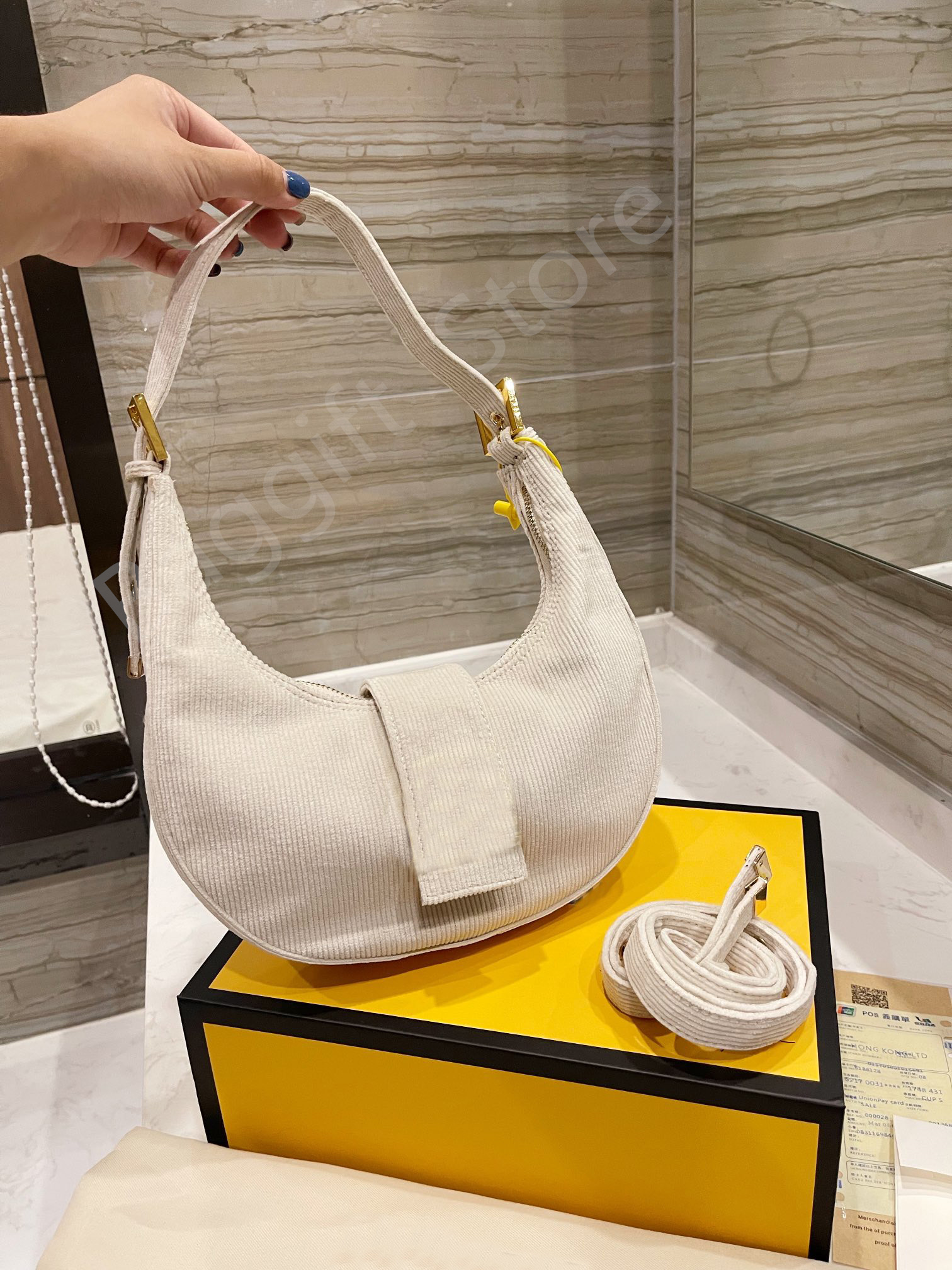 

Zucca vintage pattern half moon shape bag F Hobo Women handbag Multicolor Brown White Yellow Corduroy Shoulder bags Crossbody Tote Luxury Letter design Purse, For balance fees;no bag