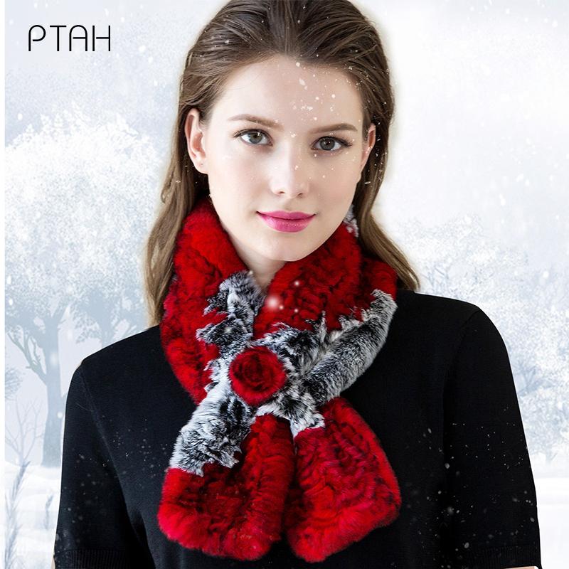 

Scarves [PTAH] 2022 Winter Real Fur Scarf Women Natural Ring Otter Hair Neckerchief For Ladies