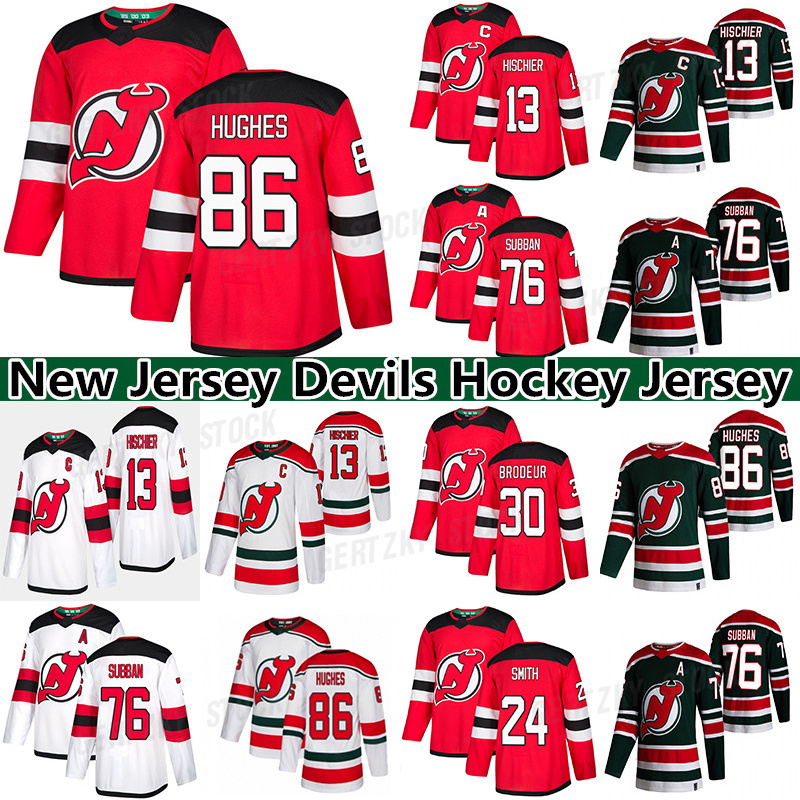 

New Jersey Devils Jersey 86 Jack Hughes 13 Nico Hischier 30 Martin Brodeur 76 P. K. Subban 18 Dawson Mercer 7 Dougie Hamilton hockey jerseys, Black;red