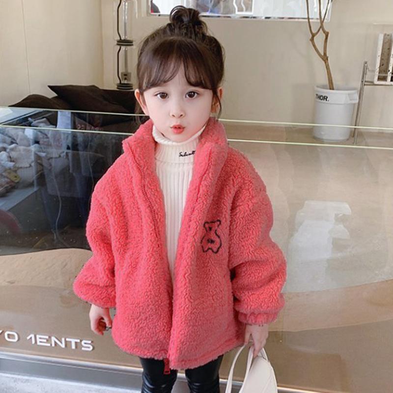 

Jackets Furry Pink Girls Winter Plush Warm Cartoon Bear Zipper Coats 3-8 Years Children Outerwear Kids Baby Casual Clothing, Blue;gray