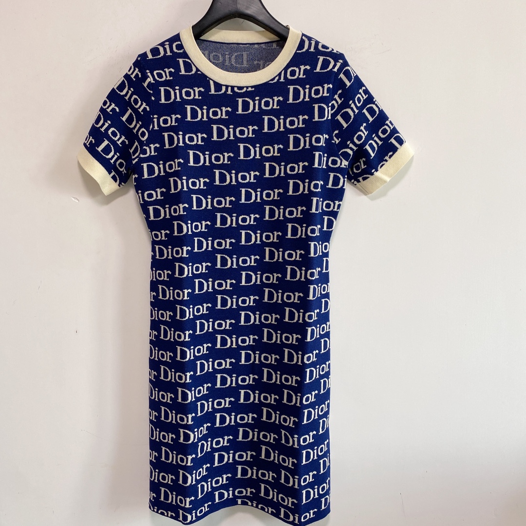 

Shipping  2021 Autumn Blue Letter Print Autumn Women's Dresses Brand Same Style Women's Runway Dresses DH203