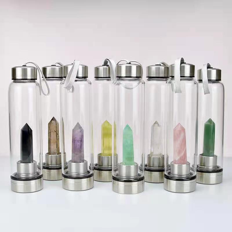 

2021 Hot Sale Creative Natural Quartz Water Bottle Wand Point Reiki Healing Crystal Glass Healing