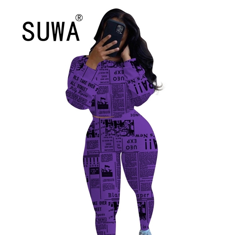 

Vintage spaper Spring Autumn Clothes For Women Two Piece Outfits Pullover Crop Top Tunic Pants Trousers Trendy Matching Sets 210525, White