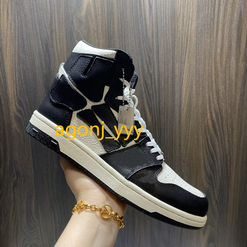 

2021 AMiry shoes Skeleton Bone Casual Shoe Low High-Top Men Women Basket running Black White Leather Lace Up Trainer Top Quality size US5.5-Us11 With Box.., Blue