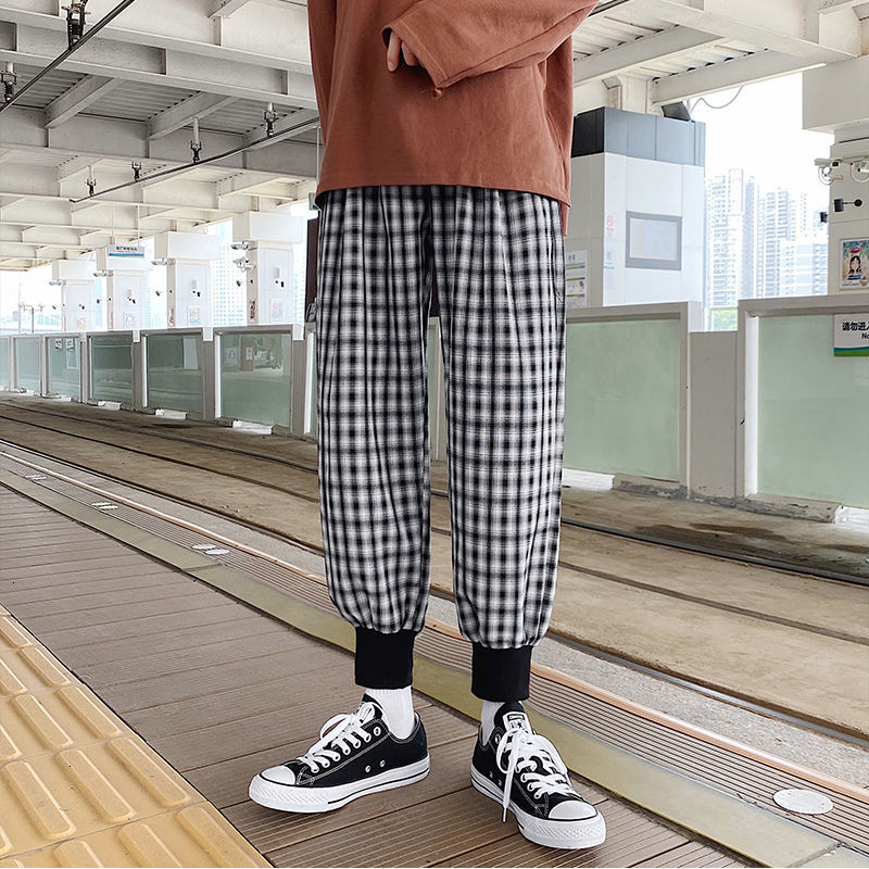 

2021 New Men's Fashion Harem Trendy Lattice Printing Casual Pants Joggers Sweatpants Streetwear Military Trousers Size M-2xl Eo3f, Black