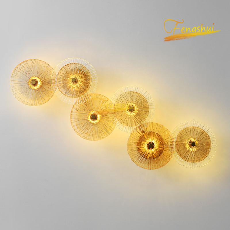 

Nordic Glass Wall Lights Bedside Hallway Background Lamp Post-modern Light Luxury LED Bedroom Living Room Lamps
