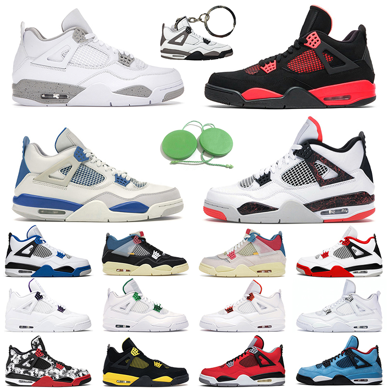 

Jumpman Mens Basketball Shoes 4s Cactus Jack Black Cat White Cement Fire Red University sport Trainer, # 41