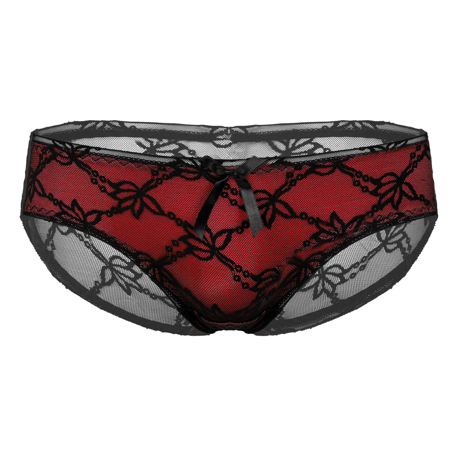 

Mens Erotic Undershorts Lingerie See-through Floral Lace Briefs Low Rise Patchwork Bowknot Transparent Sexy Sissy Underpanties