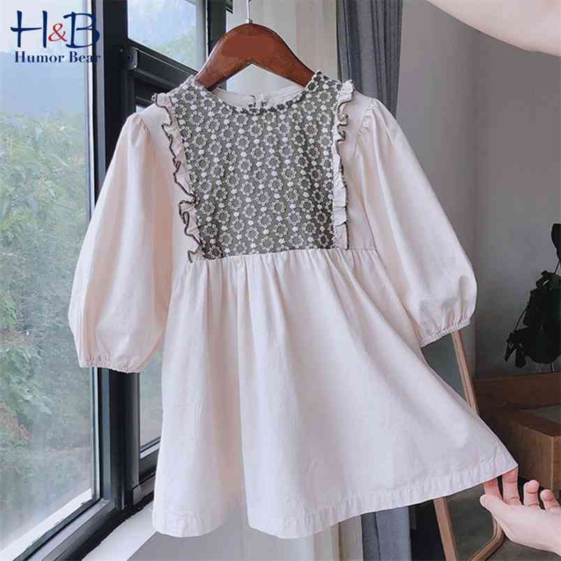 

Girls Dress Spring Autum Printed Patchwork Long Sleeves Princess Party Children Kids Clothing 210611, Bn2033 beige