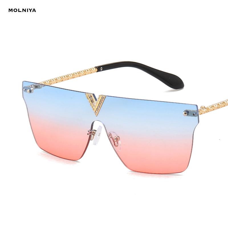 

Sunglasses Frameless Siamese Men Women Metal Rhinestone One Piece Sun Glasses Fashion Gradient Eyewear UV400