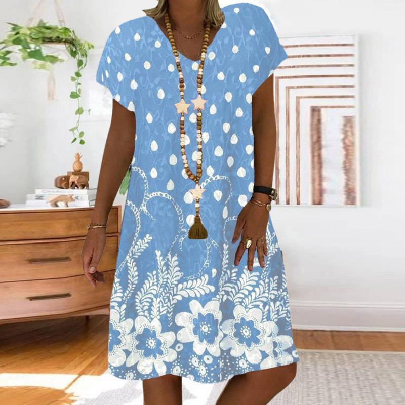 

Women' Swimwear Dress 2021 Summer Fashion Vintage Printed Loose Casual Short Sleeve Plus Size Vestidos Mujer Verano, Red
