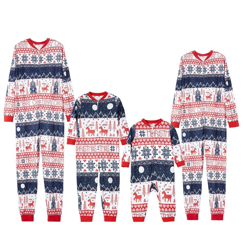

Christmas Parent-child Set Printed Home Wear Pajamas Two-piece One-piece Suit, Blue