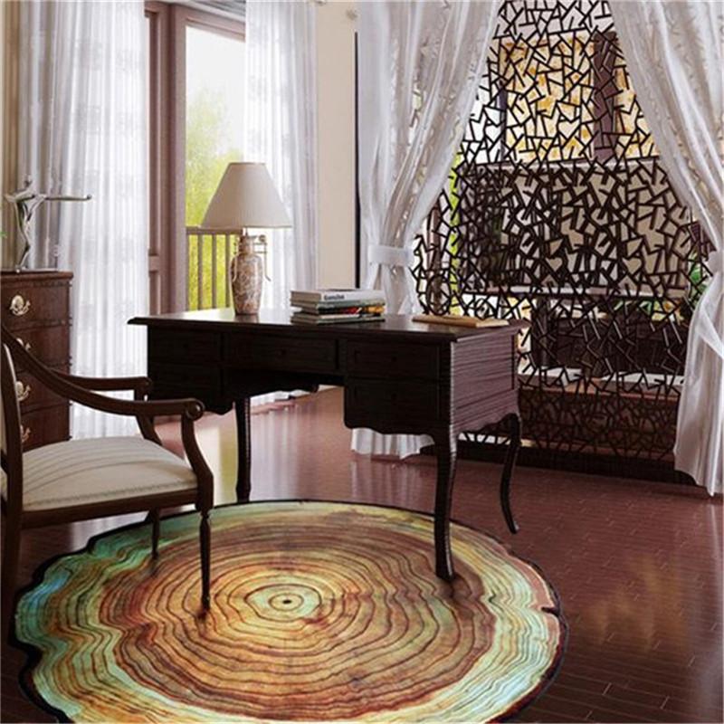 

Carpets Creative 3D Printing Round Wood Carpet Living Room Bedroom Pile Growth Ring Mat Home Kitchen Bathroom Non-Slip Rugs Decor
