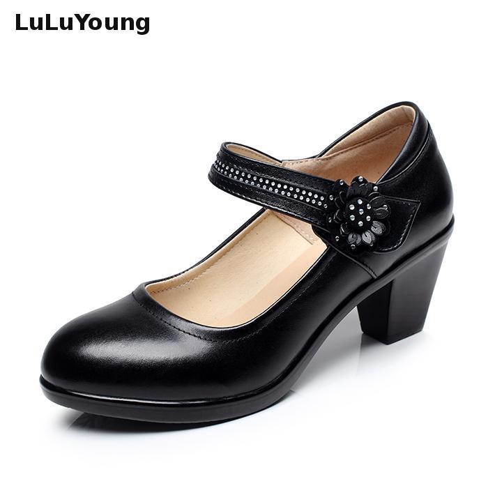 

women shes black color solid color genuine leather office shoes sy-2849