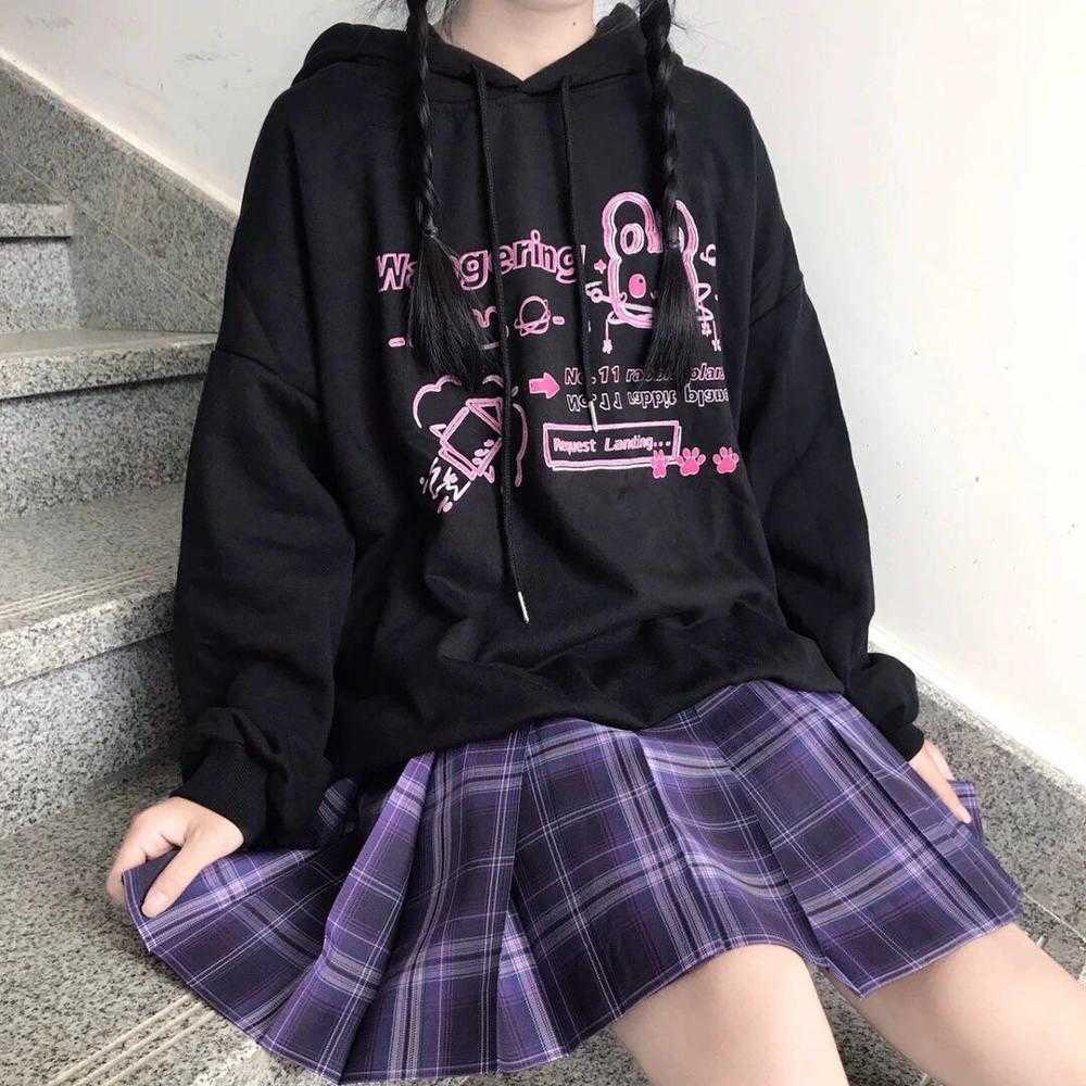 

Japanese kawaii hooded sweatshirt women casual plus size fashion sweet autumn cartoon Ulzzang chic tops Harajuku 210608