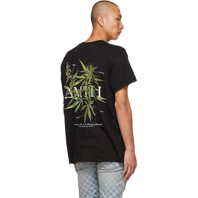 

Amir New Black Leaf Letter Print Loose Tshirt Short Sleeve Unisex Trend, White;black