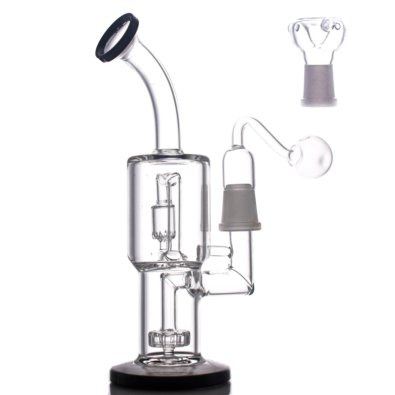 

Unique dab rig Bongs two-layer filtration Glass beaker Bong Percolator hookah shisha With 18.8mm oil burner pipe and tobacco Bowl