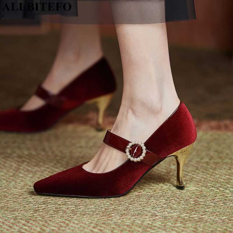 

ALLBITEFO gold heel flock sexy high heel shoes thin heels wedding women shoes autumn women high heel shoes alons hauts femme 210611, As picture