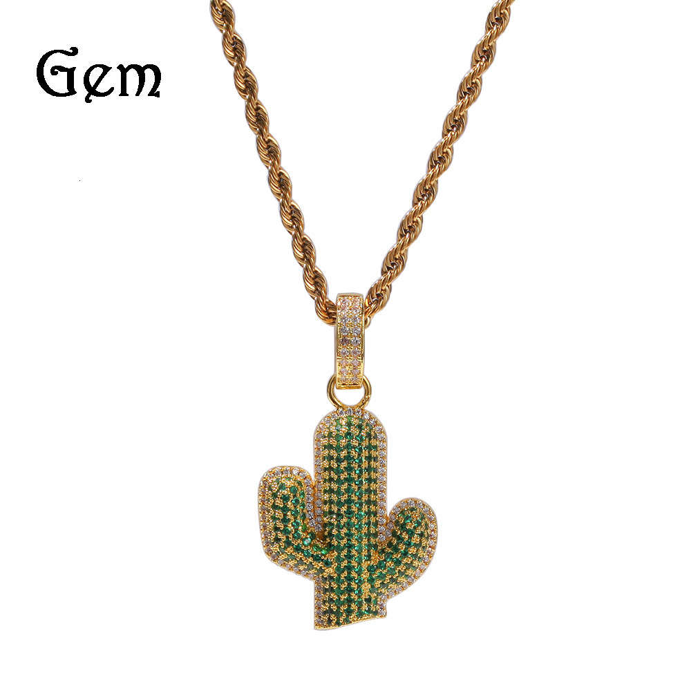 

Hip hop solid cactus micro Zircon Pendant Street hiphop men's Necklace