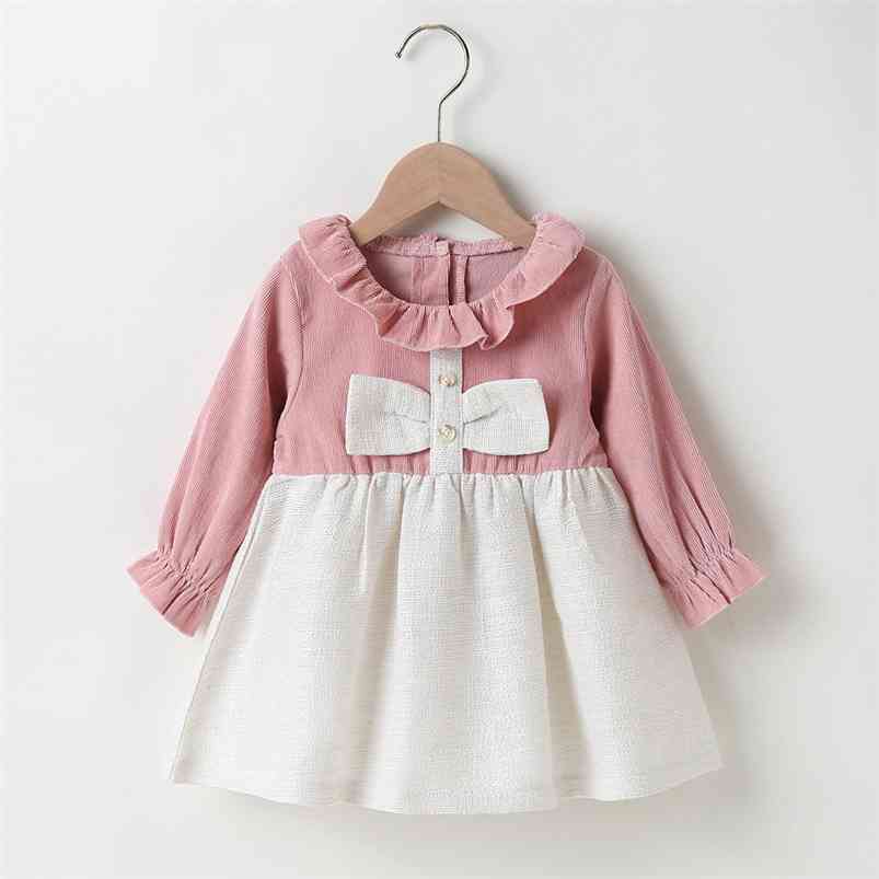 

Winter Girls Dress Cute Long Sleeve Ruffles Patchwork Pink Vestidos 0-24M 210629