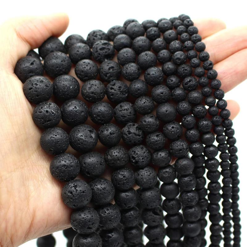 

Other Black Volcanic Lava Beads Round Spacer For Jewelry Making Handmade Diy Bracelet Necklace