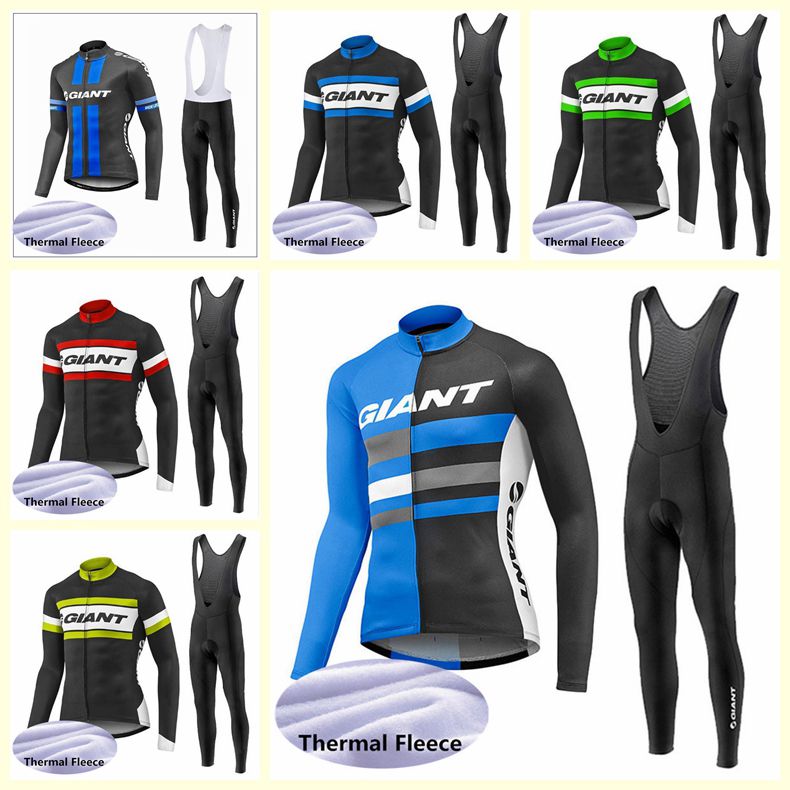 

GIANT team Cycling Winter Thermal Fleece jersey bib pants sets mens Outdoors Sports Biking clothes bicycle U121102, Black;red