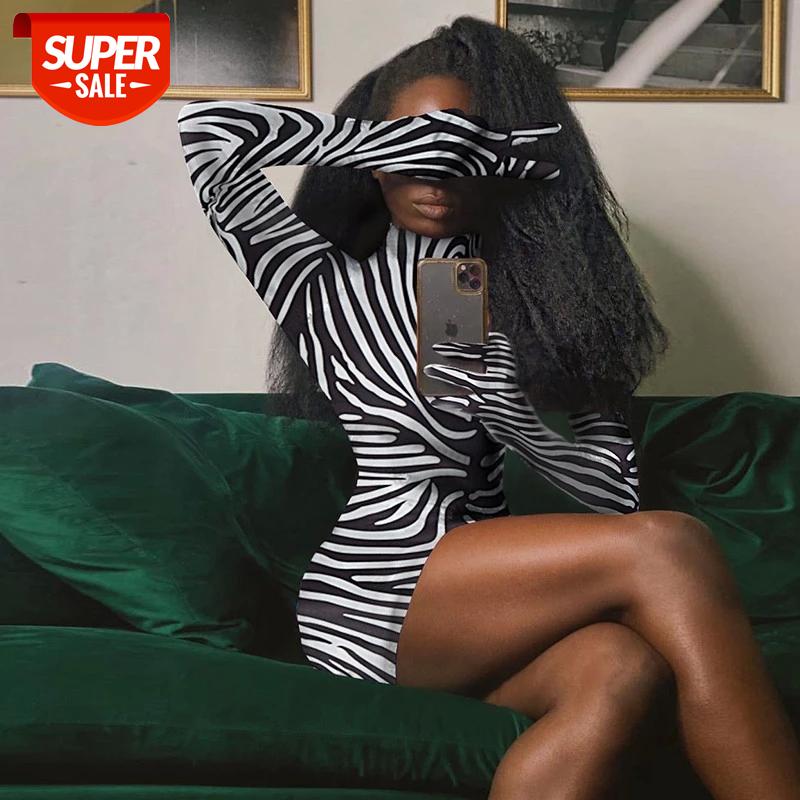 

HIRIGIN Sexy Women Dress Clubwear Streetwear 2020 Long Sleeve With Gloves Zebra Skin Print Bodycon Short Mini Pencil Dresses #uj4s, Black;gray