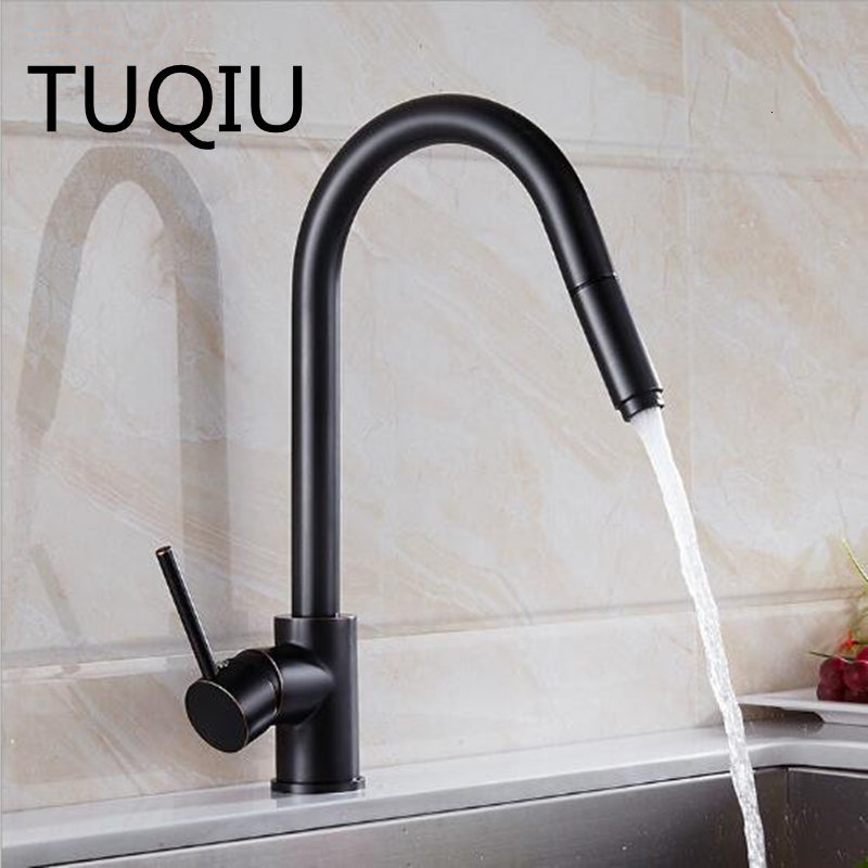 

2021 New Pull Out Black Oil Brushed 360 Degree Swivel Sink Mixer Tap Kitchen Vanity Faucet Cozinha J4vr