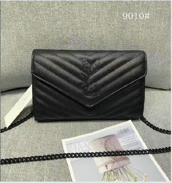 

2021 Woman Bag Handbag Purse pu Leather High Quality Women Messenger Cross Body Chain Clutch Shoulder Bags Wallet 9010#23x16x6cm, Black/black chain