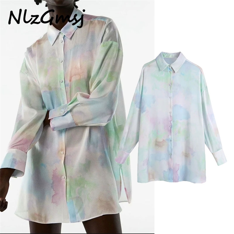 

Blouse Women Ins high street couple Japanese soft girl gradual tie dye oversize casual long sleeve shirt 04 210628, As picture