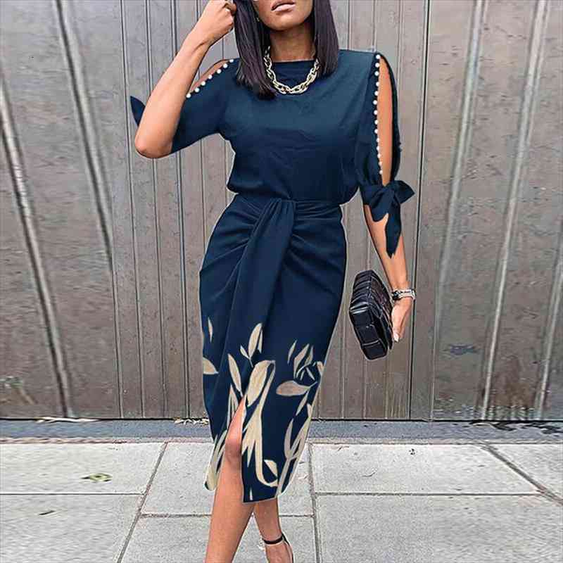 

autumn elegant hollow out beading women dresses slim fashion office lace-up belted party o neck folds draped, Black;gray