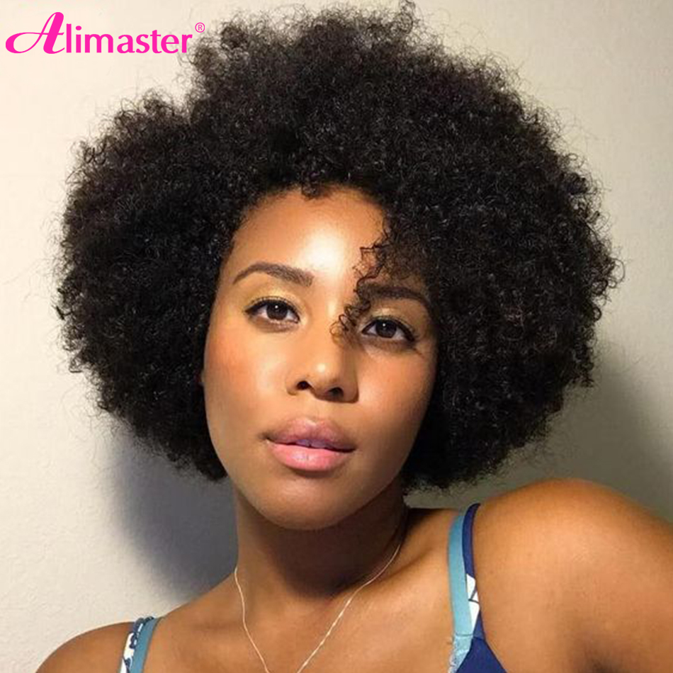 Tight Afro Kinky Curly Short Bob Pixie Cut Blunt Machine Made Wigs With Bangs For Black Women Cheap Human Hair Wig-image-703304856