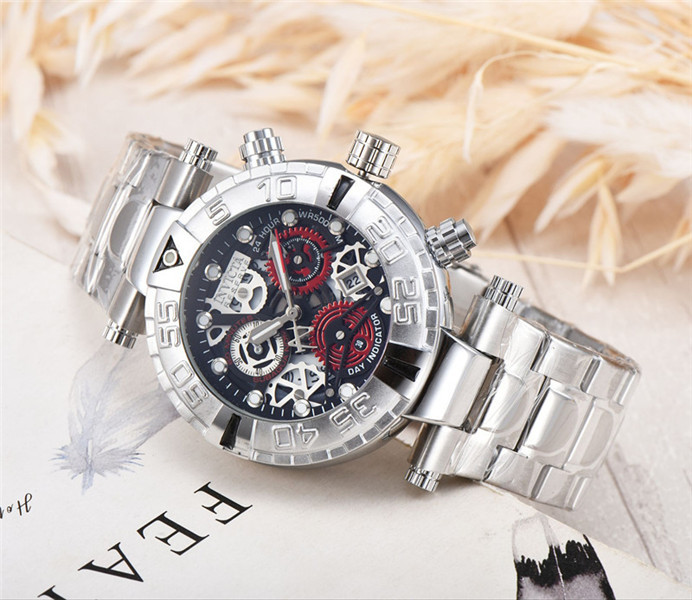

Top Quality INVICTA Unique Men's Quartz Wrist Watch Stainless Steel Band Chronograph Large Dial Mens Watches Rotating Dial, Slivery;brown