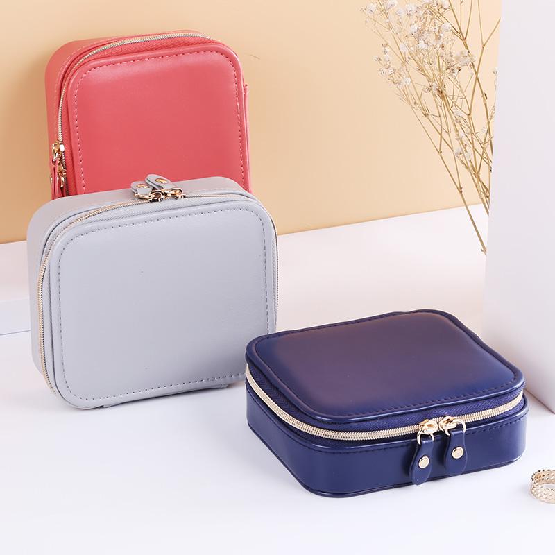 

Jewelry Pouches, Bags Portable Box Double Zipper PU Leather MINI Storage Earing Studs Necklace Case Casket 3 Colors, Pink;blue