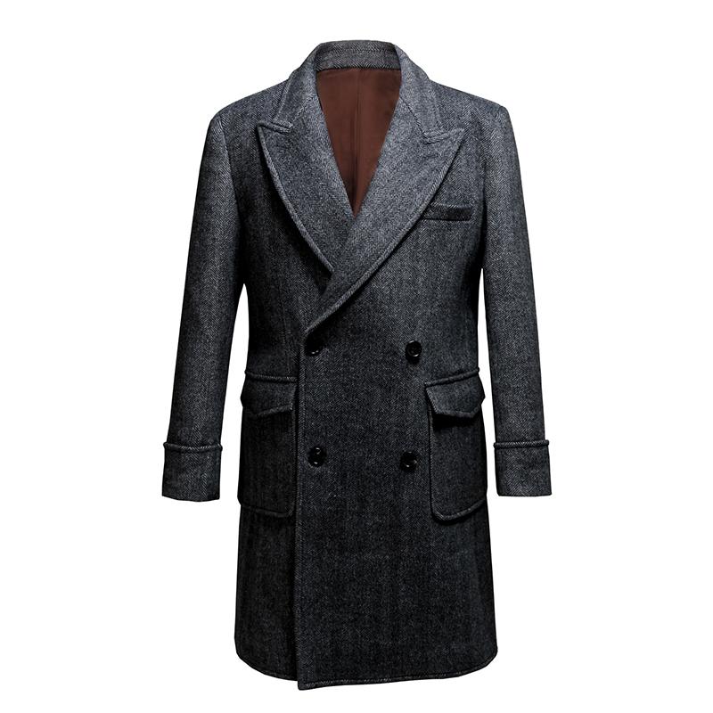 

Men' Wool & Blends Coat Long Woolen Double-breast Warm Overcoat Classic Elegant Formal Casual Trench Suit Winter Clothes For Man, Dark grey