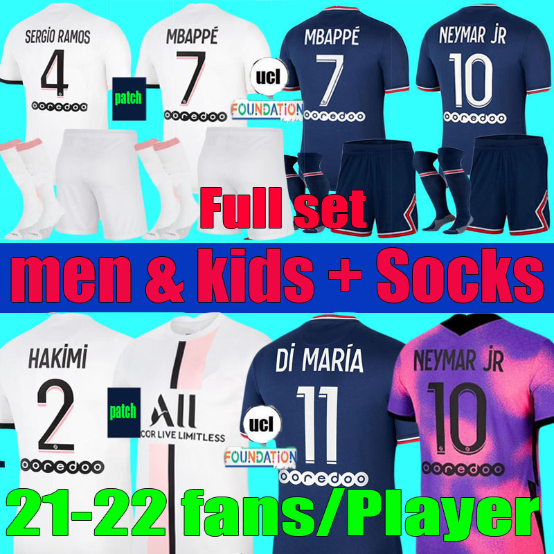 

fans Player MBAPPE soccer Jersey men kids sets 2021 2022 NEYMAR HAKIMI JR MARQUINHOS 21 22 SERGIO RAMOS VERRATTI maillots de football shirt enfants kit uniforms, Player 21 22 home shirt